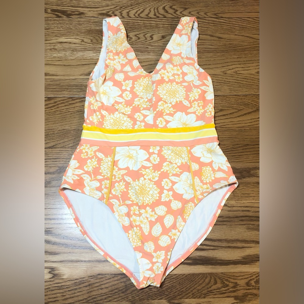 Matilda Jane Swimsuit Ladies Size Large Floral Tropical Orange Yellow One Piece
